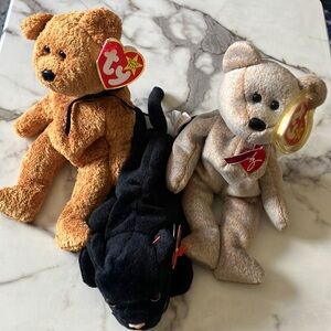 Vintage TY Beanie Babies Trio - 1995 Velvet; 1998 Fuzz; 1999 Signature Bear